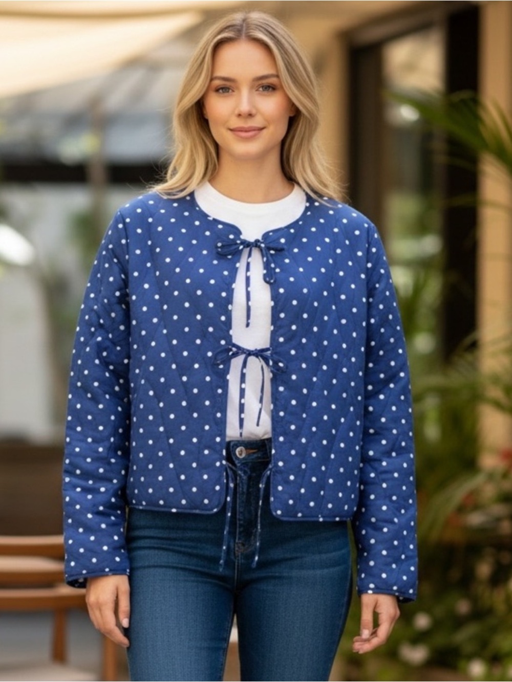Avec Les Filles Theo Polka Dot  Top  boxy Navy Blue NWT 100% cotton nautical